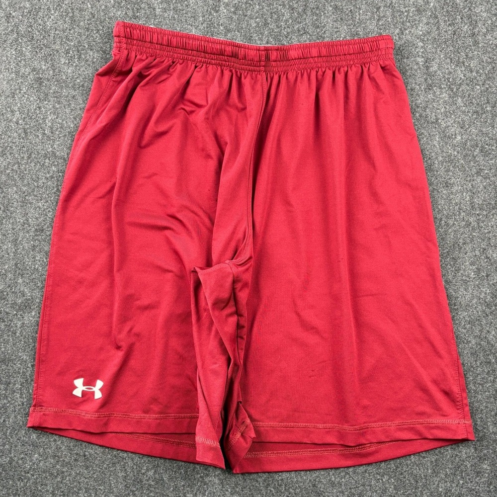 Under Armour HeatGear Shorts Mens Large Red Loose Fit Athletic Gym Running